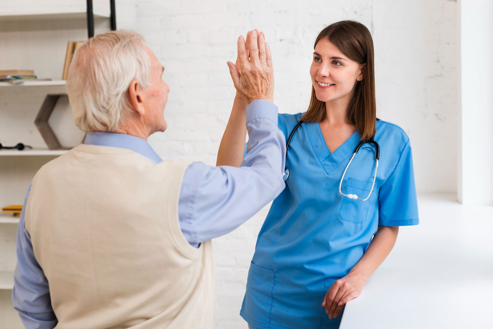 An elderly man and his carer sharing a high five. Become the home care agency that potential clients think of first in 2026. An elderly man and his carer sharing a high five. Become the home care agency that potential clients think of first in 2026.